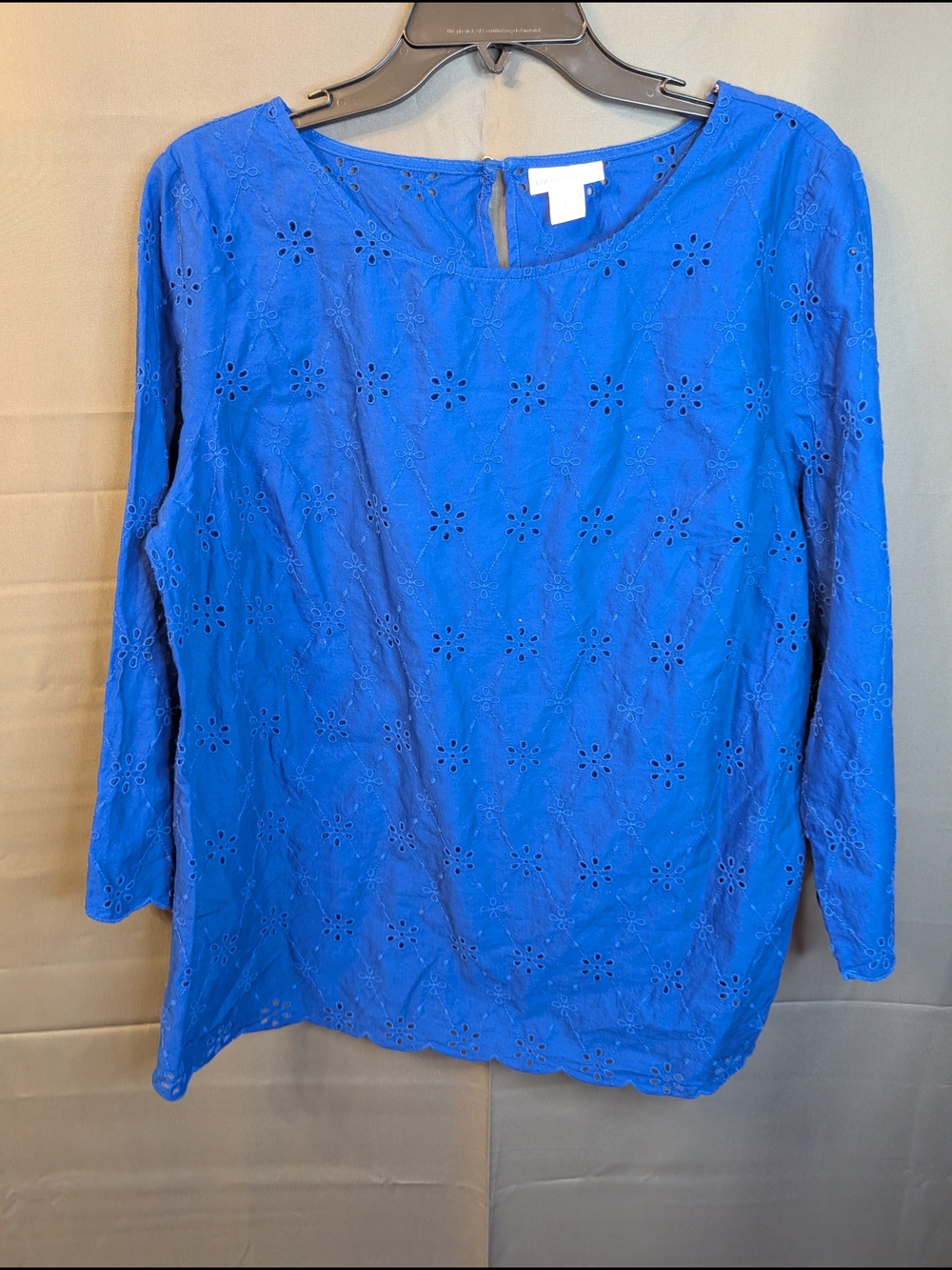 Liz Claiborne Royal Blue Eyelet Boatneck Blouse